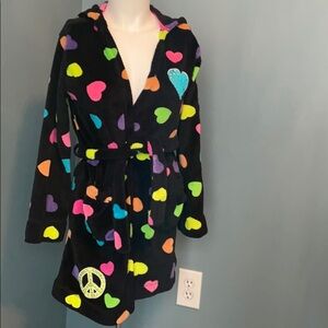 Justice Black Plush Valentine’s Heart Rhinestone LOVE Robe